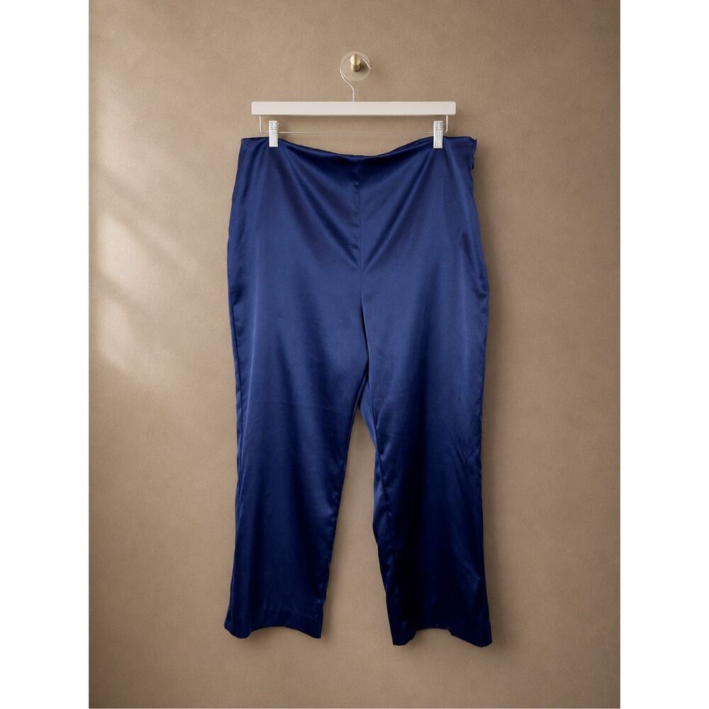 Anthropologie Sz 12 silky tapered cropped trousers navy satin
